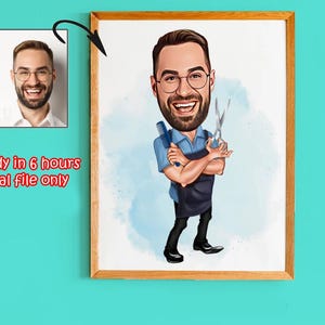 Custom Barber Cartoon Portrait, Barber Portrait, Gift for Barber, Barber Caricature, Barber Caricature from Photo, Funny Barber Cartoon