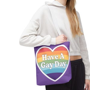 Rainbow Tote Bag - LGBTQ+ Pride Month Reusable Shopping Bag, Have A Gay Day Summer Beach & Everyday Fun Accessory
