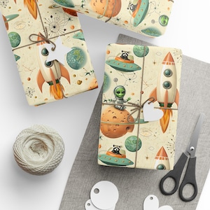 Carta da regalo a tema spaziale, perfetta per compleanni dei bambini, festività, confezioni regalo, feste nello spazio e molto altro!
