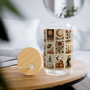 Vaso para beber con diseño de carta de tarot vintage, 473 ml (16 oz), ecológico, perfecto para decoración del hogar, regalos, Halloween y uso diario.