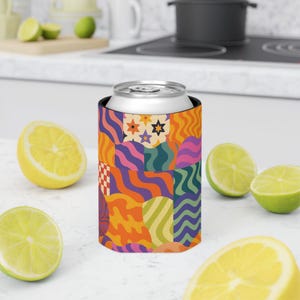 Colorful Vintage Drink Koozie , Can Cooler, Fun Drink Sleeve, Summer BBQ Accessory, Party Favor, Unique Gift for Friends