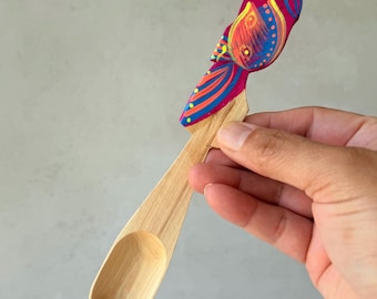 Mexican Folk Art Wooden Spoon Hand Painted Colorful Bird 7”