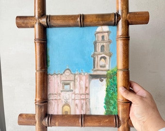 Pintura al óleo mexicana antigua de la Iglesia de San Miguel de Allende, San Francisco, enmarcada, 10x11