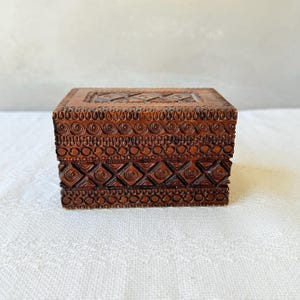 Vintage Polish Folk Art Wooden Box – Hand-Carved Geometric Playing Card / Trinket Box