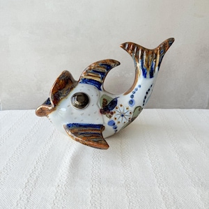 Large Vintage Tonala Pottery Fish Planter – 10” x8” Mexican Folk Art Figurine – Hand Painted