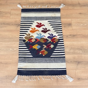 Vintage Zapotec Wool Rug: Handwoven Mexican Folk Art Tapestry
