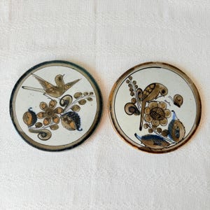 Vintage Ken Edwards Tonalá Pottery Trivets Pair – Birds & Flowers – Handpainted Mexico KE Signed