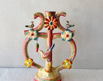 Vintage Mexican Tree of Life Candle Holder 1965 San Miguel De Allende Folk Art