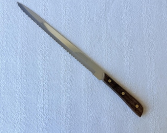 Vintage Serrated Slicing Knife Wood Handle Japan 15" AVANTIX Stainless Steel