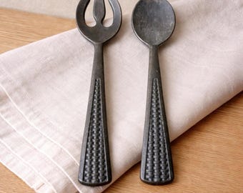 Vintage Salad Serving Fork Spoon Set Textured Handles Gorham Pewter