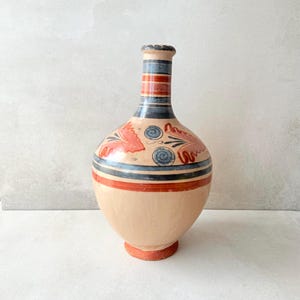 Vintage Tonala Keramik Vase 12 Zoll - Handbemalte mexikanische Volkskunst Wohnkultur mit Swirl-Motiv, rustikale erdige Farben