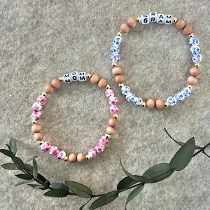 Rosewood Chinoiserie Floral Text Stretch Bracelet