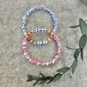 Rosewood Chinoiserie Floral Text Stretch Bracelet