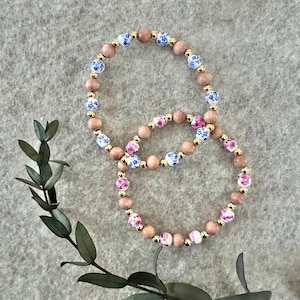 Rosewood Chinoiserie Floral Stretch Bracelet