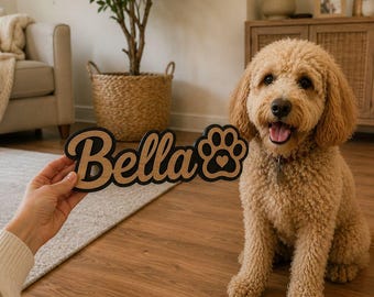 Personalized Dog Crate Sign, Custom Wooden Dog Name Tag, Dog Feeding Station Sign, Dog Room Decor, Dog Lover Gift