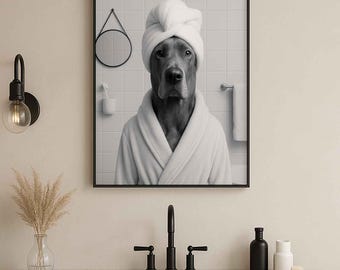Custom Pet Portrait Photo | Funny Bathroom Art Dog | Great Dane Wall Art | Dog in Toilet | Pet in Bathtub | Personalized pet gift