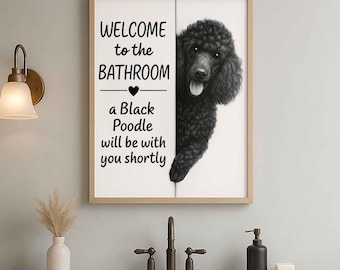Black Poodle Bathroom Art Print | Funny Dog Lover Gift