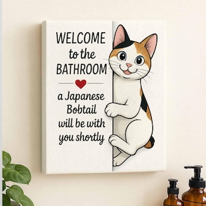 Japanese Bobtail Cat Bathroom Canvas Art: Funny Cat Lover Gift