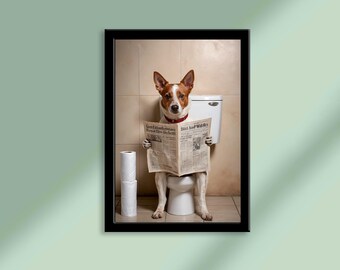 Funny Australian Cattle Dog Bathroom Print: Newspaper Toilet Poster
