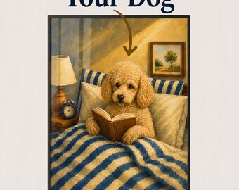 Custom Dog Reading in Bed Painting, Personalized Pet Portrait From Photo, Custom Dog Art, Dog Lover Gift