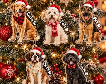 Personalized Dog Christmas Ornament, Custom Pet Ornament, Dog Memorial Keepsake, Personalized Pet Gift, Dog Lover Christmas Gift
