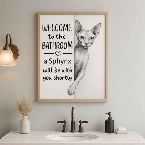Funny Sphynx Cat Bathroom Art | Playful Toilet Poster - Etsy