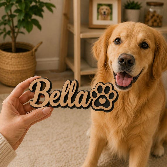 Personalized Dog Crate Sign, Custom Wooden Dog Name Tag, Dog Feeding Station Sign, Dog Room Decor, Dog Lover Gift