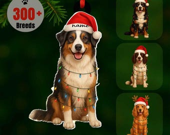 Custom Australian Shepherd Ornament | Custom Name Ornament | Flat 2D Ornament | Personalized Dog Name Ornament | Dog Lover Christmas Gift
