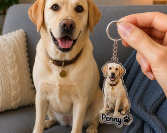 Custom Pet Photo Keychain, Personalized Dog Keychain, Custom Acrylic Pet Portrait, Dog Lover Gift, Pet Memorial Gift, Cat Keychain