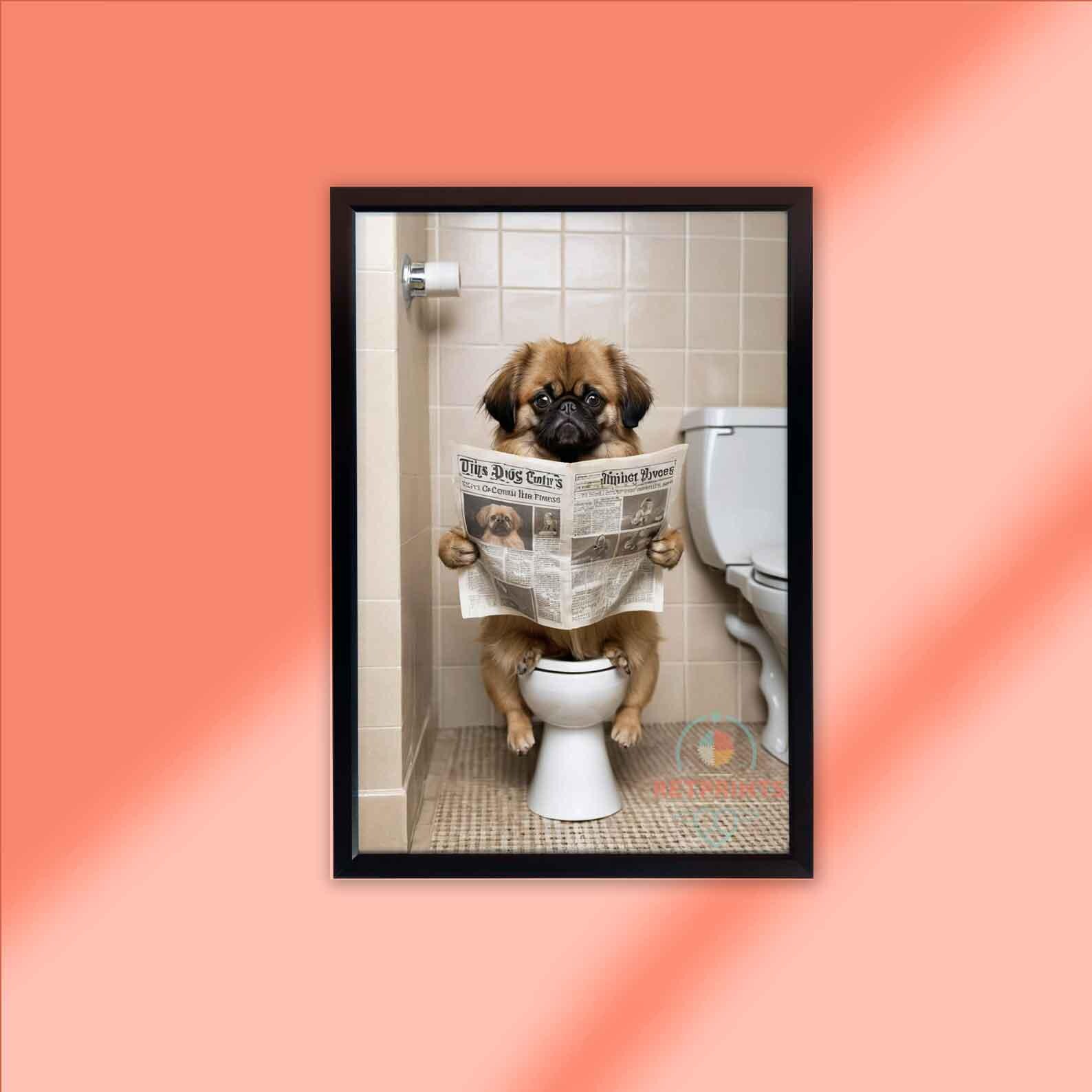 Funny Pekingese Dog Bathroom Art Print: Reading Newspaper