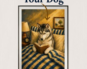 Custom Dog Portrait, Personalized Pet Painting From Photo, Dog Reading in Bed Wall Art, Custom Pet Memorial Gift, Unique Dog Lover Gift