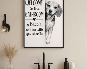 Pôster de Beagle para Banheiro | Bem-vindo ao banheiro | Impressão artística de Beagle | Beagle no vaso sanitário | Decoração de parede com Beagle | Presente para amante de cães