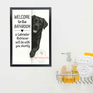 Poster Labrador noir pour salle de bain : art déco toilettes chien rigolo