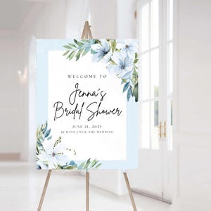 Bridal Shower Welcome Sign - Blue Floral - Digital Template