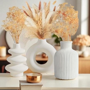 White Ceramic Vase Set: Minimalist Japandi Home Decor, 12cm