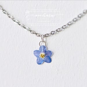 Real Forget Me Not Flower Necklace: Resin Floral Pendant, UK Handmade
