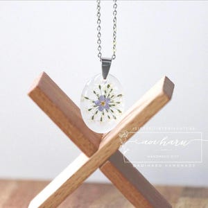 Forget Me Not Necklace, Real Pressed Flower Pendant, Blue Resin Necklace Handmade in UK, Botanical Jewellery Gift for Her, Birthday Gift