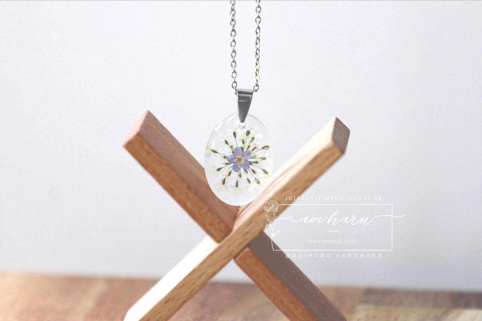 Forget Me Not Necklace, Real Pressed Flower Pendant, Blue Resin Necklace Handmade in UK, Botanical Jewellery Gift for Her, Birthday Gift