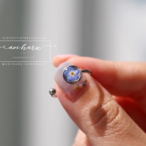 Real Forget Me Not Flower Adjustable Ring – Pressed Flower Resin Ring, Open Band Ring for Her, Botanical Jewelry, Dainty Ring, Gift for Mom