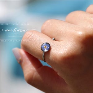 Forget Me Not Real Flower Adjustable Ring – Pressed Flower Resin Ring, Open Band Ring for Her, Botanical Jewelry, Dainty Ring, Gift for Mom