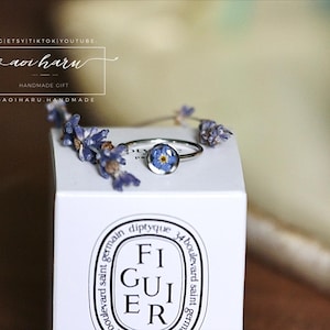 Real Forget Me Not  Flower Adjustable Ring, Pressed Flower Resin Ring, Open Band Ring for Her, Botanical Jewelry, Dainty Ring, Gift for Mom