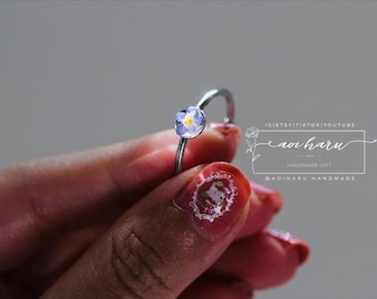 Real Forget Me Not Flower Dainty Ring: Handmade Botanical Resin Jewelry, Gift for her