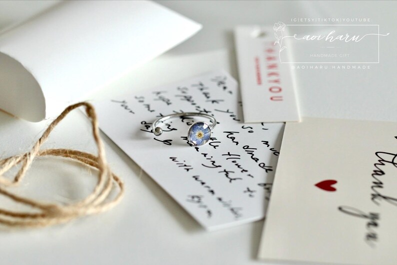 Real Forget Me Not Flower Resin Ring: Handmade Botanical Jewelry, Stackable Dainty Ring image 6