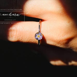 Real Forget Me Not Flower Adjustable Ring, Pressed Flower Resin Ring, Open Band Ring for Her, Botanical Jewelry, Dainty Ring, Gift for Mom