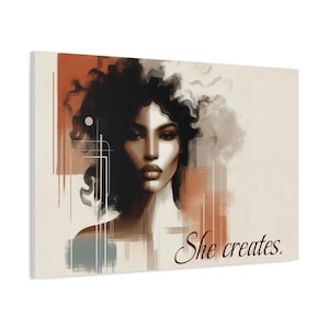She Creates – Abstract Feminine Canvas Wall Art, Modern Inspirational Home Décor, Gift for Women Artists, Gallery-Style Statement Piece