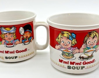 Juego de 2 tazas vintage para niños de Campbell's Soup, Westwood, años 90