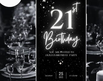 Editable Custom Birthday Invitation Template, Digital Twenty One Birthday Invite, Animated Black Birthday Invite, Printable Text, Bday Evite