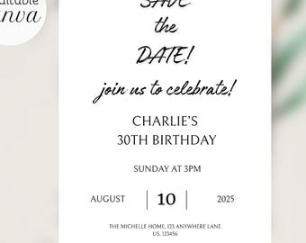 Digital Save The Date Birthday Invitation Template, Electronic Save The Date, Birthday Invite, Editable Bday Text Evite, 30th Birthday