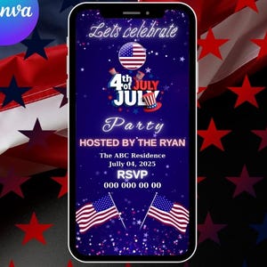 July 4th Invitation With Fireworks,Digital Independence Day Party Invite,Animated BBQ or Bonfire Celebration evite,Animated Party Invitation