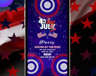 July 4th Digital Invitation With Fireworks, DIY Editable Template, Printable Fourth of July BBQ Invitation, Independence Day Invite